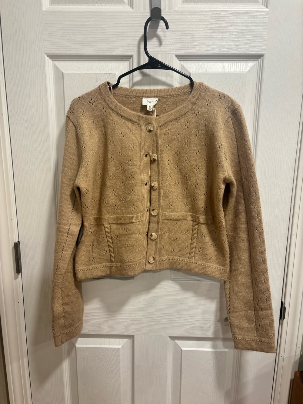 Button-Front Knit Cardigan in Camel